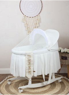 اشتري Baby cradle Moses basket for children with mosquito net with white holder with wheels في السعودية