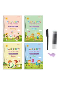 Buy Handwriting Copybook Magic Calligraphy Practice Book For Kids, Reusable Tracing Practice kit. Included Easy Grip Pen & Refill 4 books Math Numbers English Alphabet Drawing A5 in Saudi Arabia