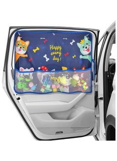 Buy Car Sun Shade for Baby Full Window Coverage with Storage Net Pocket, Cute Blue Dog Pattern, 7 Suction Cups for Sun, Heat, and UV Protection for Kids in UAE