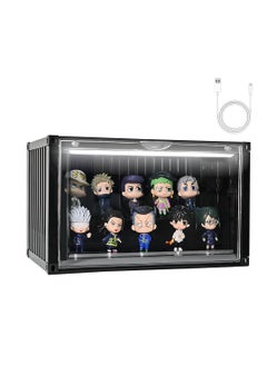 اشتري Clear Display Case for Figures with Voice-Activated Light, 2 Tier Display Stand Organizer with Magnetic Door, Dustproof Protection Showcase for Collectible Figures and Toys, 23.2*12.2*14.3cm (Black) في السعودية