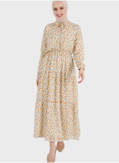 Buy Balloon Sleeve Printed Tiered Dress in UAE