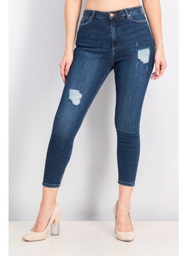 اشتري Women Skinny Fit Non Stretch Rip Jeans, Blue في الامارات