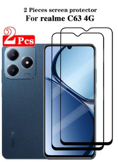 Buy 2 Pieces Full Cover Glass Screen Protector For realme C63 4G Black/Clear and Screen Protector Accessories in Saudi Arabia