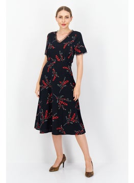 Buy Women Floral Print Casual Midi Dress, Navy Combo in UAE