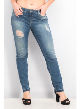 اشتري Women Relaxed Fit Rip Stretchable Jeans, Wash Blue في السعودية