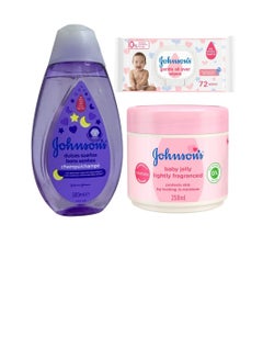 اشتري Baby Care Set Bedtime Shampoo 300ml + Wet Wipes 72 Wipes + Lightly Fragranced Jelly 250ml في السعودية