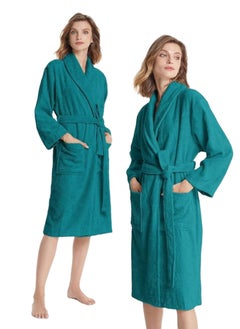 اشتري 2 Pieces Peacock Green Colour Unisex Hotel Spa Terry  Bathrobe Medium Size 100% Cotton Dressing  Bathrobe Medium Size Nightwear في الامارات