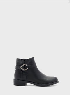 Buy Croc Detail And Buckle Round Toe Boot in Saudi Arabia