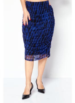 اشتري Women Tie Dye Ruched Midi Skirts, Blue/Black في الامارات