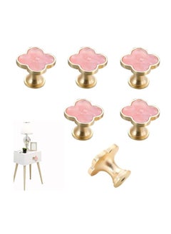 اشتري 6 Pcs Clover Knobs Dresser Cabinets Kitchen Cupboard Pulls Drawer Wardrobe Shoe Cabinet Jewelry Box Pulls Furniture Coffee Table Single Hole Door Handles(Pink) في الامارات