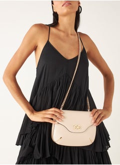 Buy Solid Crossbody Bag with Chain Strap and Flap Closure in Saudi Arabia