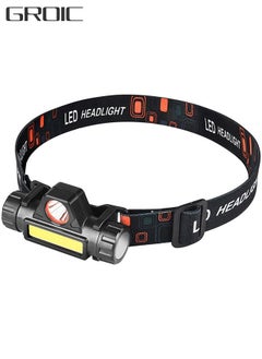 اشتري Rechargeable Waterproof  LED Headlamp with 2 Lights and Adjustable Headlight Beam for Running Camping Cycling Outdoor Adults Kids في السعودية