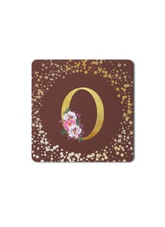 Buy Designer Leather Coasters Mat for Beverage Drinks- Custom Monogram Initial Letter Floral Pattern Alphabet - O (Brown) in UAE