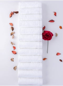 Buy White Rose 12-Piece Towel Set, 100% Premium Cotton 600 GSM Superior Quality, Quick Dry Highly Absorbent Thick Bathroom Soft Hotel Towels for Bath And Spa, Towel Set Includes 12 Washcloths (33x33 cm) White in Saudi Arabia