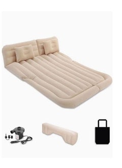 Buy Inflatable Bed Double Car Air Mattress Flocking with Pillows Electric Fast Inflation Pump Foldable Airbed Leak proof Air Lounger for Camping Hiking in UAE