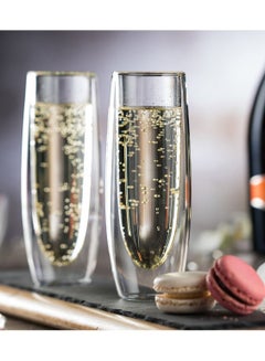 Buy Double Wall Glass Champagne Flutes For Everyday Use Set of 2  250 ML in UAE
