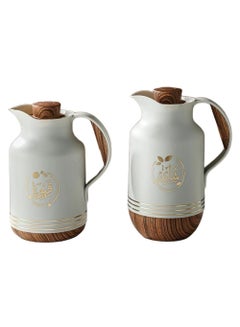 Buy Petros Thermos Set Of 2 Pieces For Coffee And Tea Light Gray/ Wooden1 Liter And 0.7 Liter in Saudi Arabia