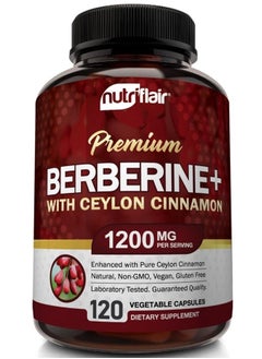 Buy Premium Berberine HCL 1200mg, 120 Capsules - Plus Pure True Ceylon Cinnamon, Berberine HCI Root Supplements Pills - Supports Glucose Metabolism, Immune System, Healthy Weight Management in UAE