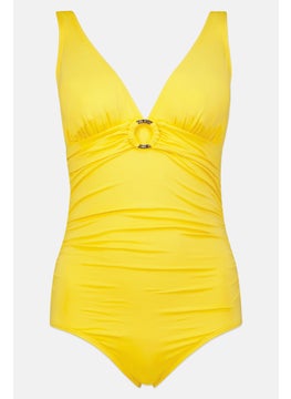 Buy Women One Piece Padded Plain Swimwear, Yellow in UAE