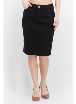 Buy Women Plain Denim Midi Skirt, Black in UAE