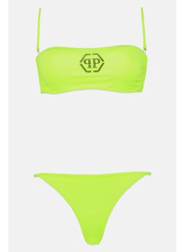 Buy Women 2 Pieces Embellished Padded Bikini Top And Bottom Set, Lime Green/Black in UAE