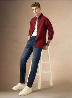 Buy Men's Relaxed Fit Maroon Casual Shirt in UAE