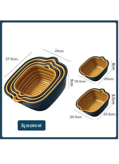 Buy Thickened double-layer drain basket six-piece set vegetable washing basin home kitchen vegetable washing frame fruit washing blue plastic vegetable washing basket in Saudi Arabia