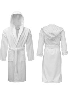 Buy Hooded Bathrobe For Adults, White in UAE