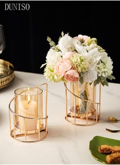 Buy Metal Wire Candle Holder Set of 2, Glass Pillar Candle Holders Gold Decorative Tea Light Candleholders for Home Decor Table Decorations Centerpiece (Spiral) in Saudi Arabia