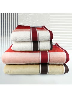 اشتري 4 Piece Bathroom Towel Set ZICZAC 500 GSM 100% Cotton Velour 2 Bath Towel 70X140 cm & 2 Hand Towel 50x90 cm Red & Brown Color Modern Stripe Design Luxury Touch Extra Absorbent في الامارات