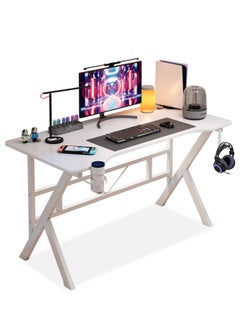 Buy K Shape Gaming Desk  Computer Desk Writing Desk with Headphone Hook&Cup Holder for Home Office, White in UAE