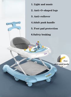 Buy Multifunctional Sit-On Anti-O-Leg Rollover Baby Walker Stroller With Music Box, Long And Short Push Handle, And Foot Pad - Blue in Saudi Arabia