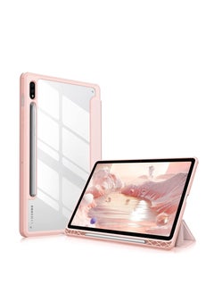 اشتري Hybrid Slim Case for Samsung Galaxy Tab S8/Tab S7 with S Pen Holder, Shockproof Cover with Clear Transparent Back Shell, Auto Wake/Sleep and screen protector PINK في الامارات