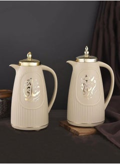 Buy Thermos Set Two Pieces for Tea and Coffee Light Brown/Golden 1Liter in Saudi Arabia