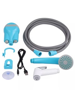 اشتري Portable Bathroom Shower Set Bath Camping Shower Indoor Outdoor Baby Shower Head Nozzle Washer Handheld Pump Kit USB Cable في الامارات