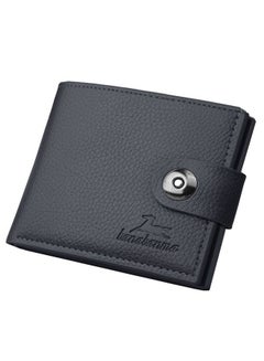 Buy Leather Mens Wallet with Lock Button，Fashion Wallet with 7 Card Slots Multi-Card Large -Capacity Card Bag Black in UAE