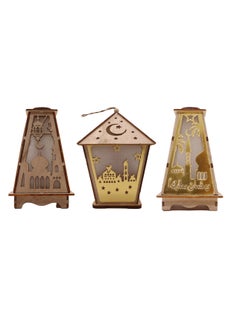 Buy 3 Pcs Wooden Ramadan Lantern Ramadan Mubarak Decoration Light Eid Decoration Lantern Lamp For Indoor And Outdoor Use Decoration Ramadan Light in UAE