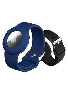 Buy Airtag Wristbands for Kids, SYOSI Soft Silicone Bracelet Lightweight, Waterproof Band Compatible with Apple Watch Children and Toddler, 2 Pcs (Black & Navy Blue) in Saudi Arabia