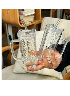 Buy 3 Packs 250ml Transparent Square Glass Cup With Lid and Straw Iced Coffee Mug Cold Drink Cup Glasses For Juice Milk Straw Cups Drinkware in UAE