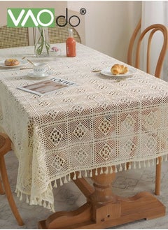 Buy Rustic Style Tablecloth Crochet Hollow Tassel Placemat Suitable For Coffee Table Dining Table Wedding Party Decoration Etc 140*180CM Beige in UAE