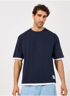 Buy Contrast Panel Oversized T-Shirt with Badge Detail in Saudi Arabia