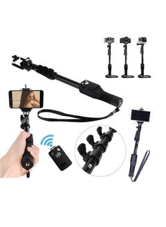 Buy Selfie Stick Extendable Handheld Flexible Tripod with Bluetooth Wireless Remote & Phone Holder Stick For Mobile Phone Action Camera GOpro and Digital Camera in UAE