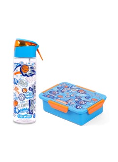 Buy Eazy Kids Lunch Box and Tritan Water Bottle w/ Spray Soccer-Blue 750ml in UAE