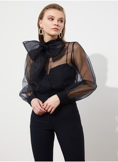 اشتري Black Transparent Woven Tulle Blouse TPRSS20EL1182 في مصر