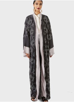 Buy Contrast Embroidered Detail Abaya in Saudi Arabia