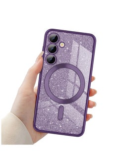 Buy for Samsung Galaxy S24 Case Glitter, Clear Magnetic Phone Cases with Camera Lens Protector [Compatible with MagSafe] Bling Sparkle Plating Soft TPU Slim ShockProof Protective Cover in UAE