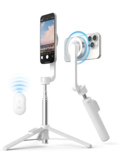 اشتري Magnetic Selfie Stick & Tripod [2-in-1] MagSafe compatible Lightweight Portable Extendable for iPhone Galaxy Pixel others [Includes MagSafe Converter Sticker, Pouch & Bluetooth Remote] - White في الامارات