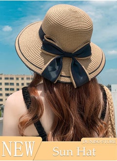 Buy Women's Foldable Sun Straw Hat Big Bowknot Summer Wide Brim Roll Up Beach Cap Summer Solid Travel Beach Cap UV Protection UPF50+ for Vacation Outdoor Activities in Saudi Arabia