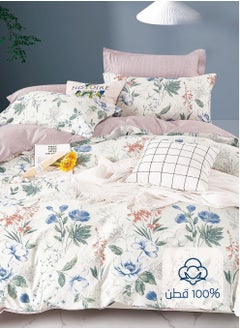 Buy 5Piece Cotton Floral Comforter Sets Fits 160 x 200 cm Queen Size Bed 100% Cotton 200 Thread Count With Removable Filling Veronica Series in Saudi Arabia