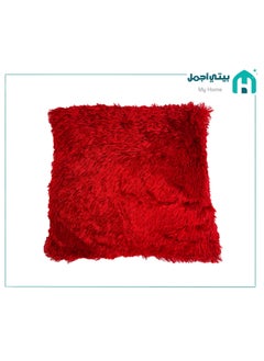 Buy Sofa Cushion Square Shape Faux Fur with Polyester Filling Super Comfortable 40x40 cm Red in Saudi Arabia